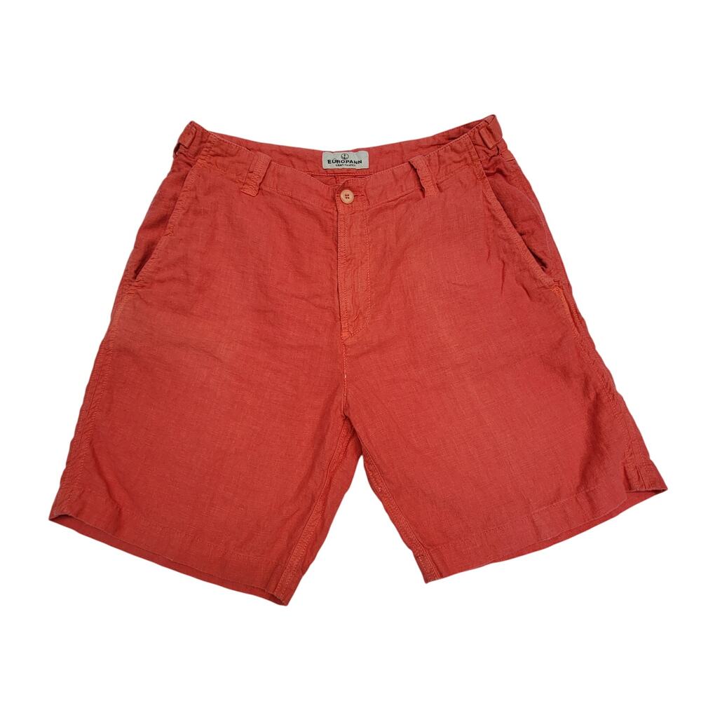 Europann Saint-Tropez Mens FR 42 US 32 Coral Red 100% Linen Resort Shorts